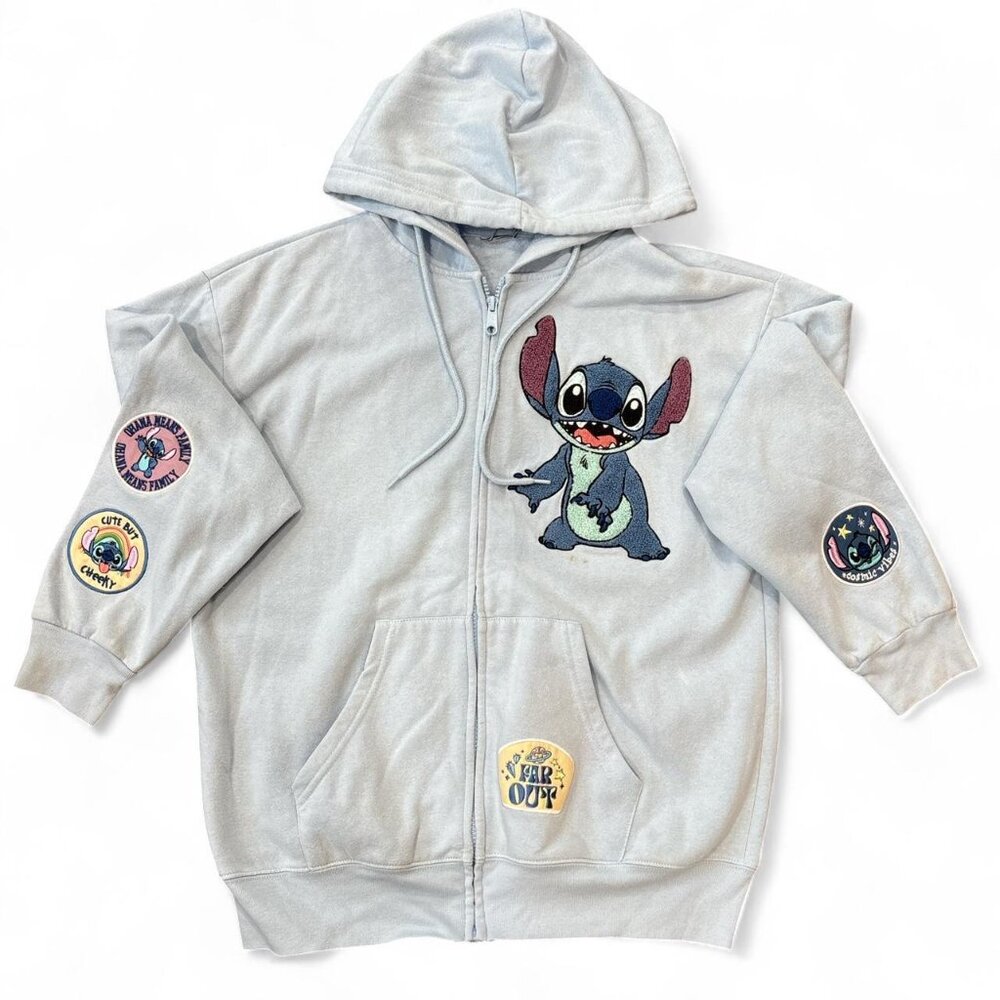 Light Blue Stitch Zip Up Hoodie